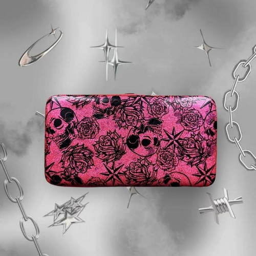 Y2k pink teal - teal, skull